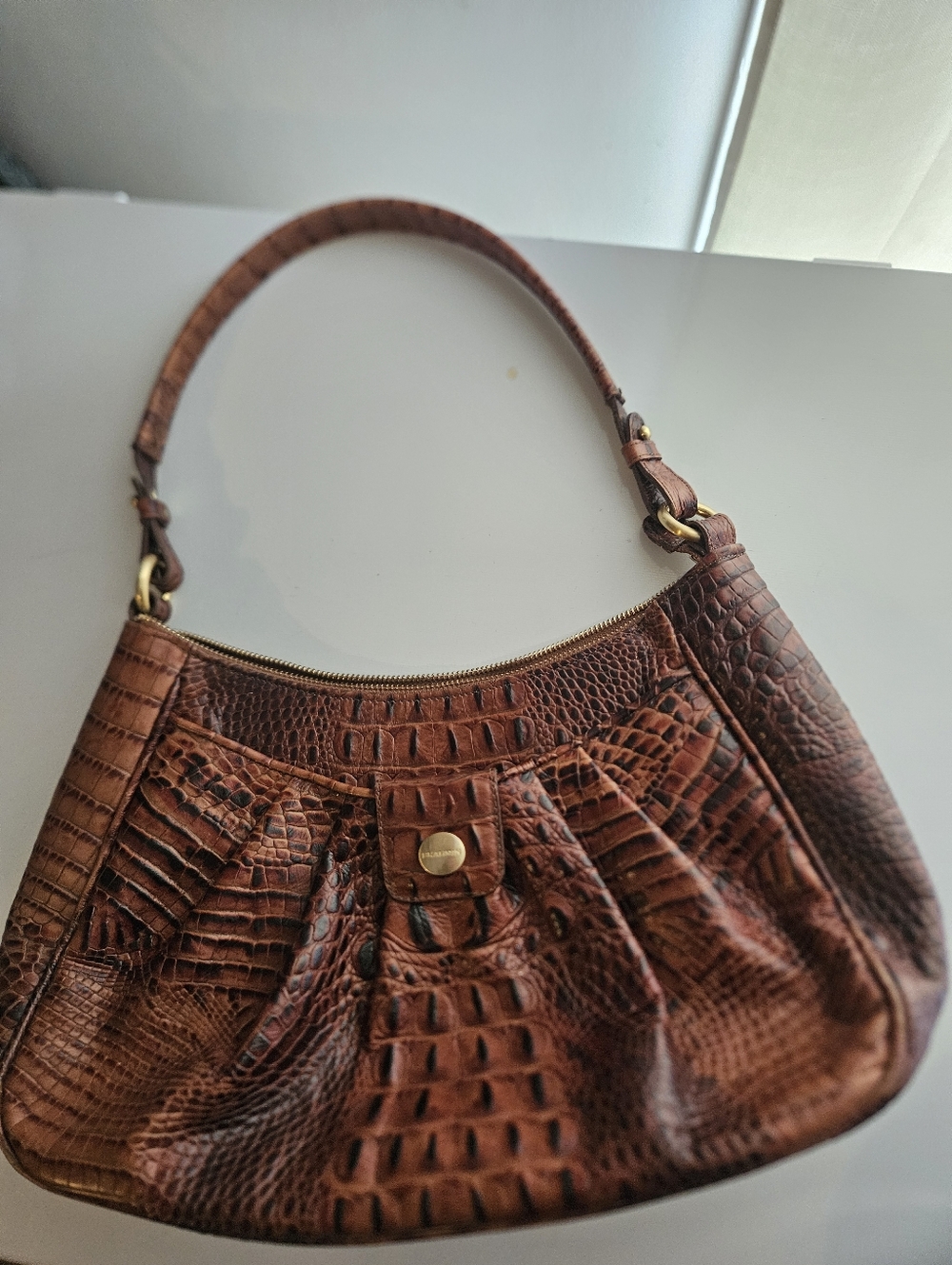 BRAHMIN Val Pecan Melbourne Croc Embossed Leather Shoulder Handbag Purse